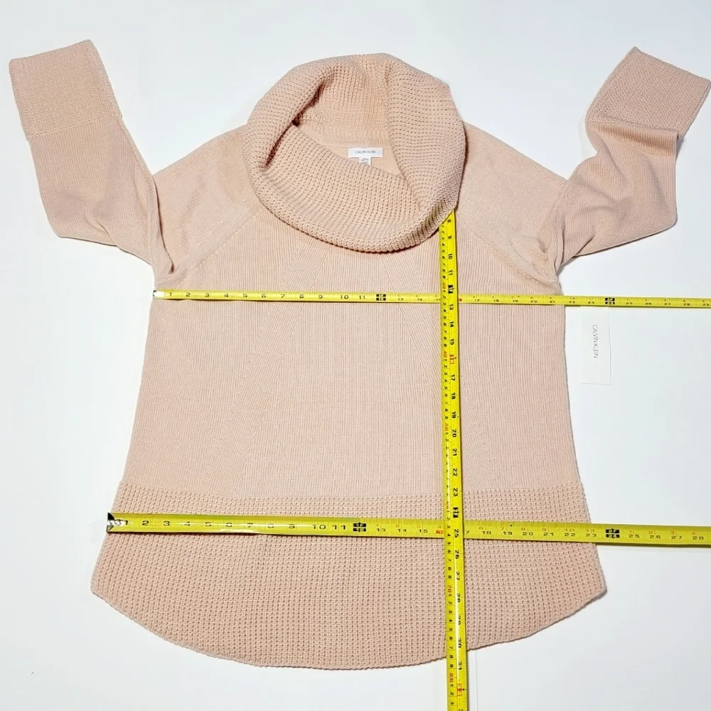 NWT Calvin Klein Pink Blush Cowl Neck Waffle Accent Sweater Women's (XL)